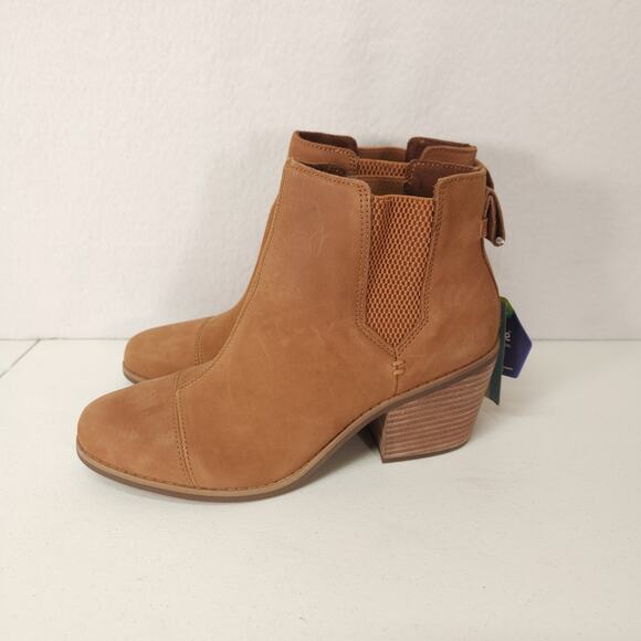Toms Everly Oiled Nubuck Heeled Chelsea Ankle Boot Tan Leather Women's 9.5 NWT - Picture 4 of 12